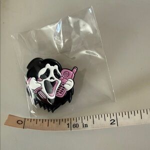 Ghost Face Enamel Pin with Pink Phone